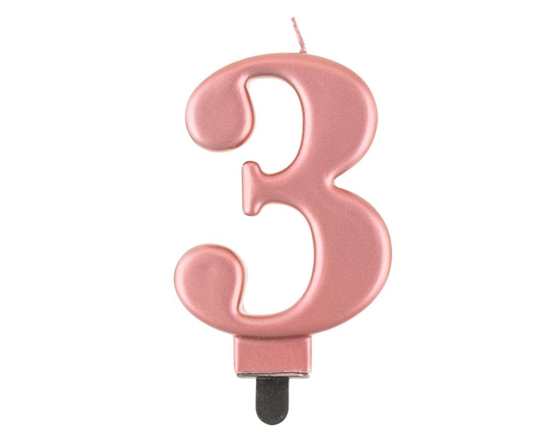 VELON NUMERO 3, ORO ROSA METALIZADO, 8.0 CM PF-SCRZ3 GODAN